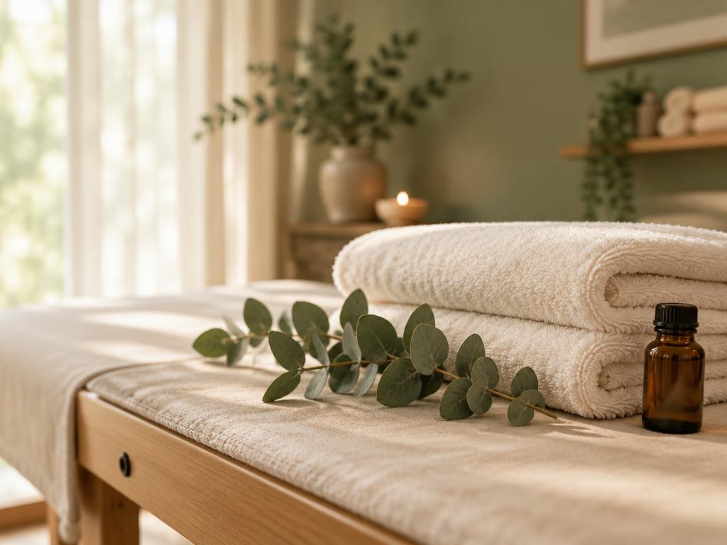 Fresh linens and natural oils prepared for your treatment